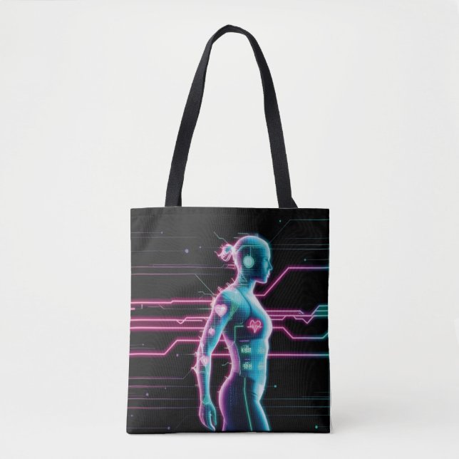 NeonPulse Cyborg Run Tote Bag (Front)
