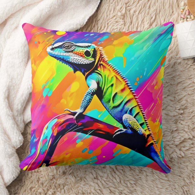 Neonscale Lizard Throw Pillow (Blanket)