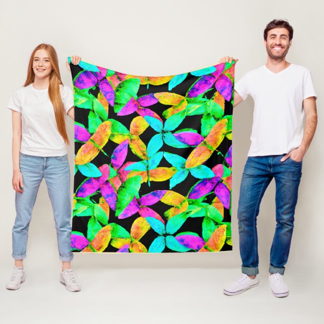 Neonscape Leaf Pattern Fleece Blanket (In Situ)