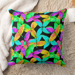 Neonscape Leaf Pattern Throw Pillow
