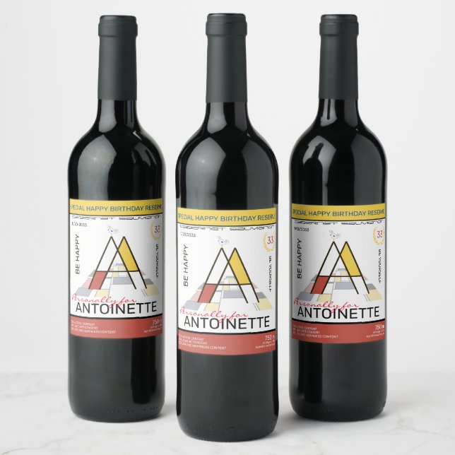 Neoplasticism Abstract Art Monogram. Letter A Wine Label (Bottles)