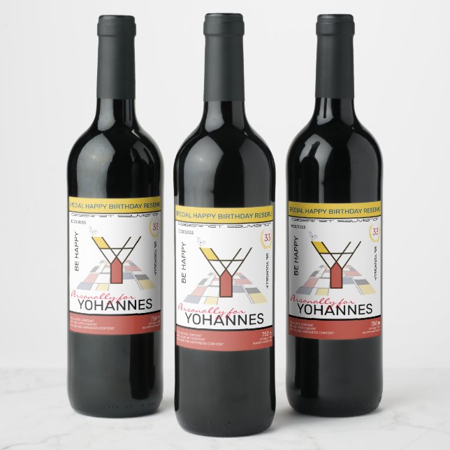 Neoplasticism Abstract Art Monogram. Letter Y Wine Label (Bottles)