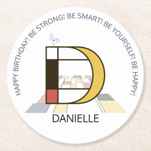 Neoplasticism Art Cool Monogram. Letter D Round Paper Coaster