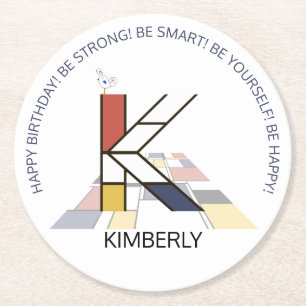 Neoplasticism Art Cool Monogram. Letter K Round Paper Coaster