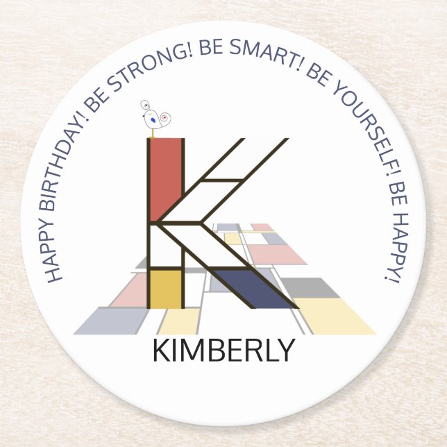 Neoplasticism Art Cool Monogram. Letter K Round Paper Coaster (Front)