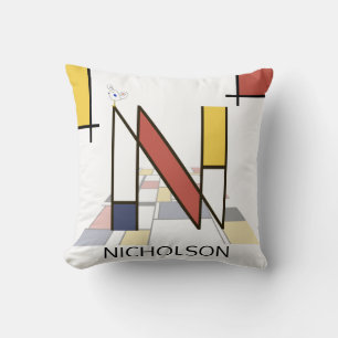 Neoplasticism Art Cool Monogram. Letter N Throw Pillow