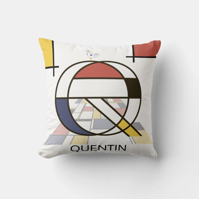 Neoplasticism Art Cool Monogram. Letter Q Throw Pillow (Front)