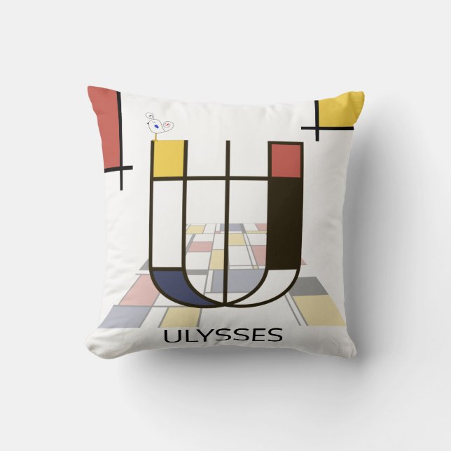 Neoplasticism Art Cool Monogram. Letter U Throw Pillow (Front)