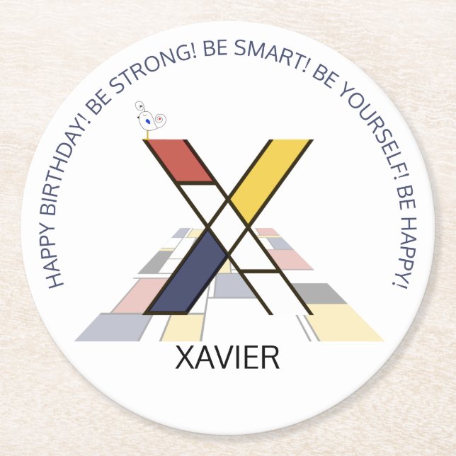 Neoplasticism Art Cool Monogram. Letter X Round Paper Coaster (Front)