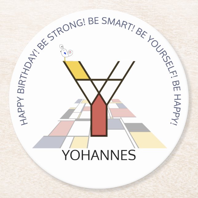 Neoplasticism Art Cool Monogram. Letter Y Round Paper Coaster (Front)