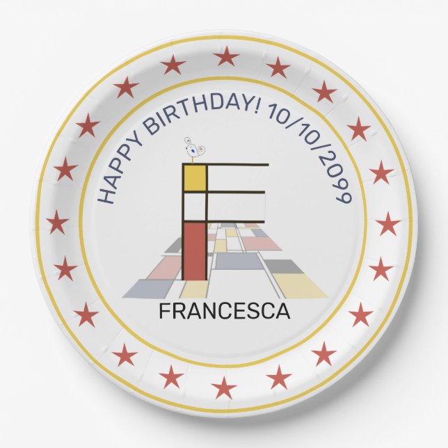 Neoplasticism Art Elegant Monogram. Letter F Paper Plate (Front)