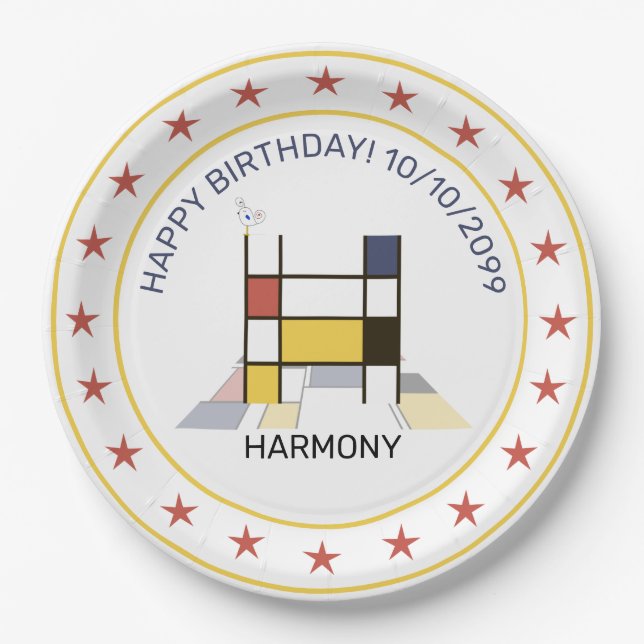 Neoplasticism Art Elegant Monogram. Letter H Paper Plate (Front)