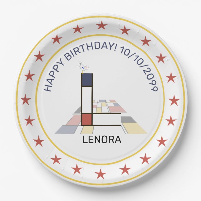 Neoplasticism Art Elegant Monogram. Letter L Paper Plate (Front)