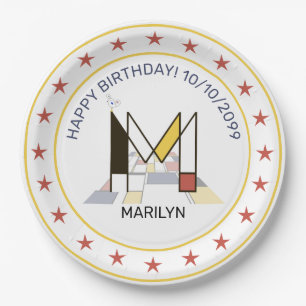 Neoplasticism Art Elegant Monogram. Letter M Paper Plate