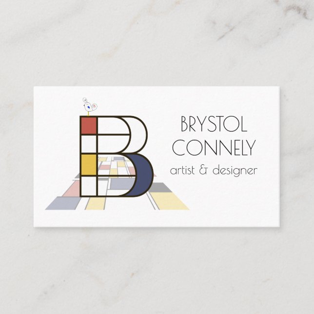Neoplasticism style art monogram. Letter B Business Card (Front)
