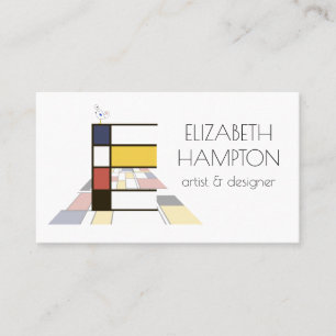 Neoplasticism style art monogram. Letter E Business Card