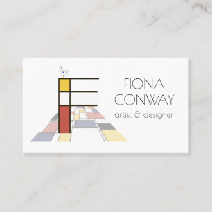 Neoplasticism style art monogram. Letter F Business Card