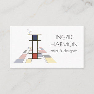 Neoplasticism style art monogram. Letter I Business Card