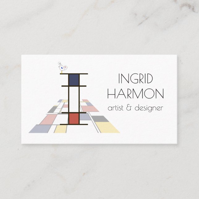 Neoplasticism style art monogram. Letter I Business Card (Front)