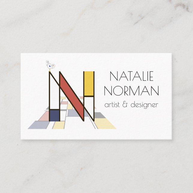 Neoplasticism style art monogram. Letter N Business Card (Front)