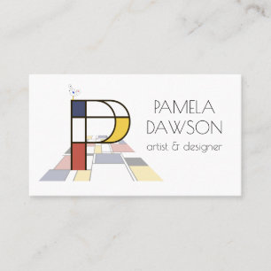Neoplasticism style art monogram. Letter P Business Card