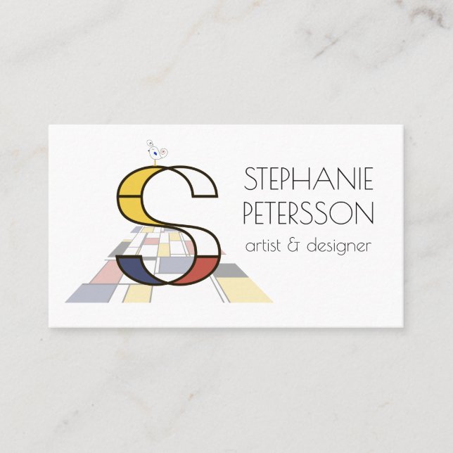 Neoplasticism style art monogram. Letter S Business Card (Front)