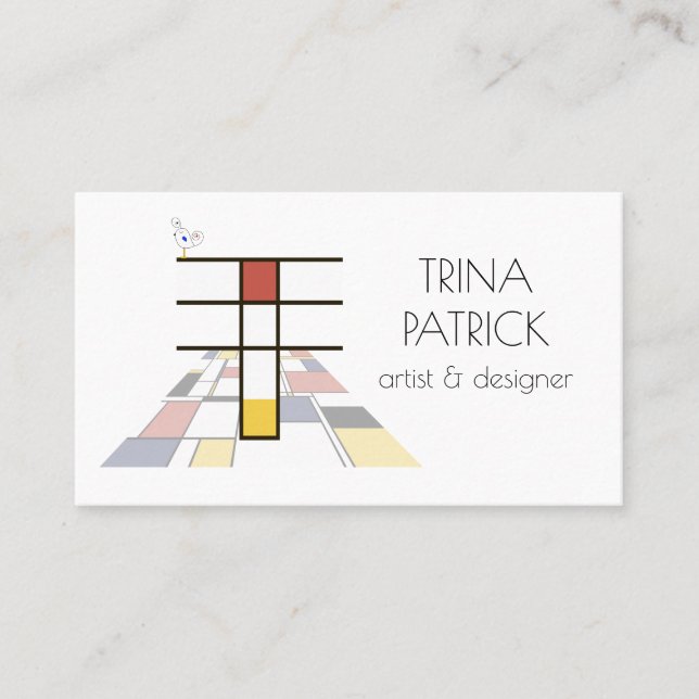Neoplasticism style art monogram. Letter T Business Card (Front)