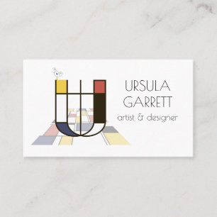 Neoplasticism style art monogram. Letter U Business Card