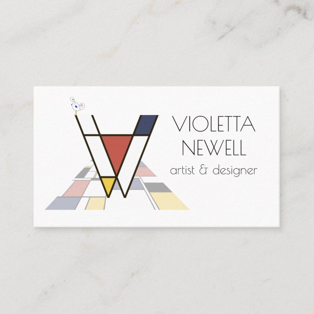  Neoplasticism style art monogram. Letter V Business Card (Front)