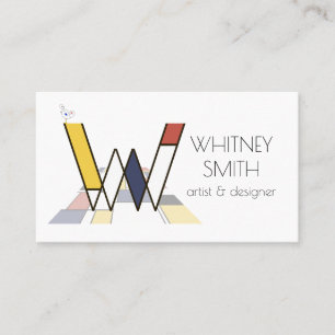 Neoplasticism style art monogram. Letter W Business Card
