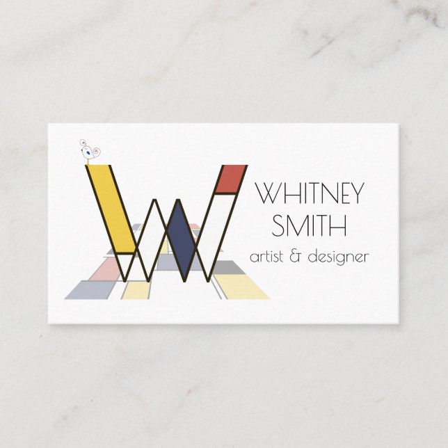 Neoplasticism style art monogram. Letter W Business Card (Front)