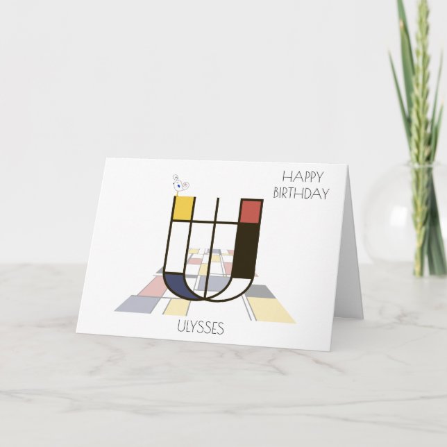 Neoplasticism Style Monogram. Letter U Card (Front)