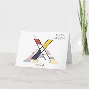 Neoplasticism Style Monogram. Letter X Card