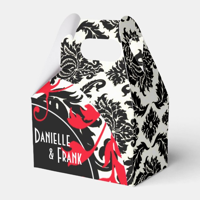 Neopolitan Damask Paisley | red black white Favor Box (Front Side)