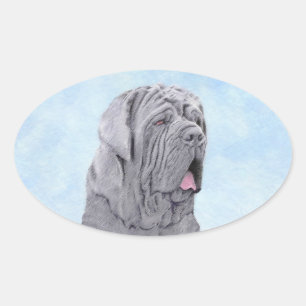 Neopolitan Mastiff Painting - Original Dog Art Oval Sticker