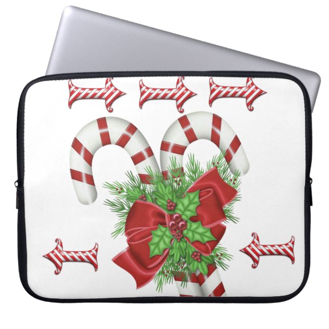 Neoprene Christmas Laptop Sleeve 15 in, Candycane (Front)
