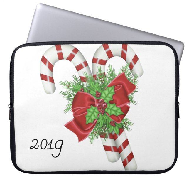 Neoprene Christmas Laptop Sleeve 15 in, Candycane (Front)