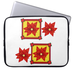 Neoprene Christmas Laptop Sleeve 15 in, Poinsettia