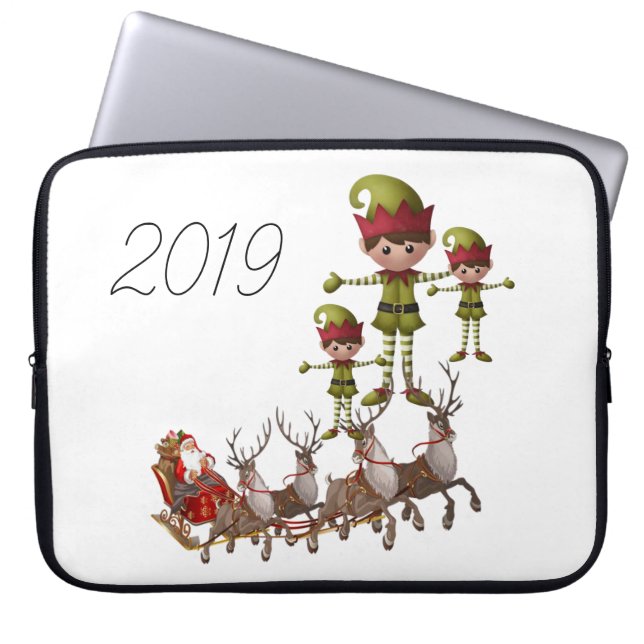Neoprene Christmas Laptop Sleeve 15 inch, Elf (Front)