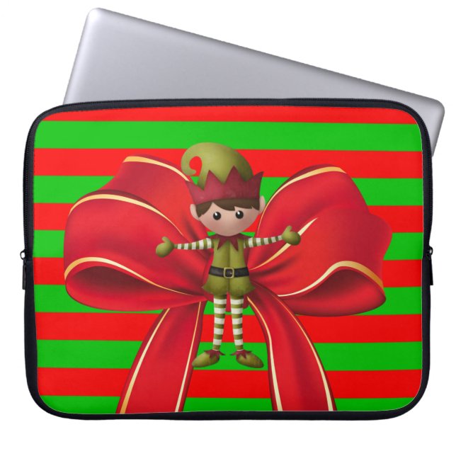 Neoprene Christmas Laptop Sleeve 15 inch, Elf (Front)