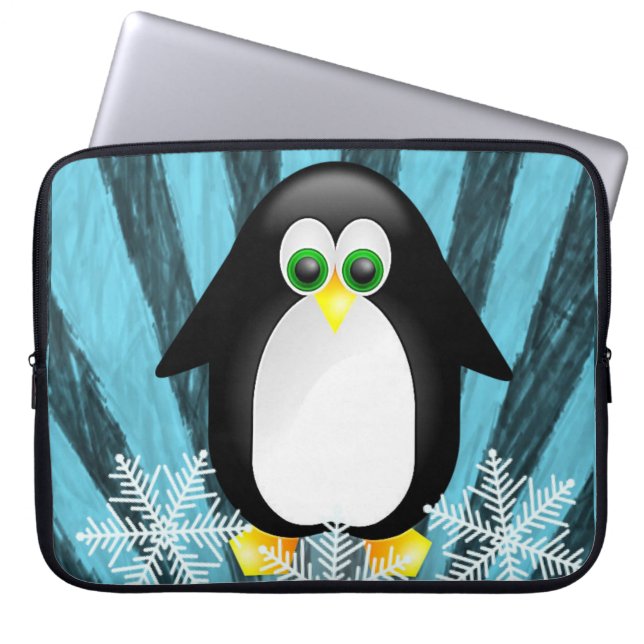Neoprene Christmas Laptop Sleeve 15 inch, Penguin (Front)