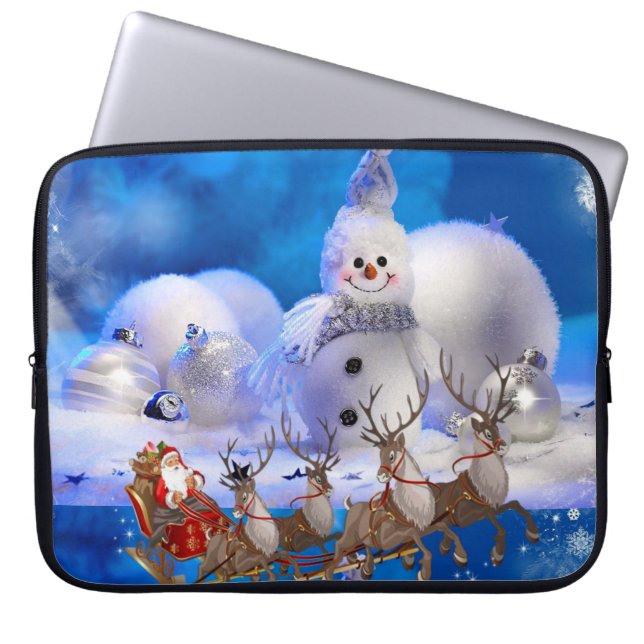 Neoprene Christmas Laptop Sleeve 15 inch, Santa (Front)