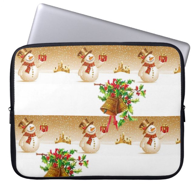 Neoprene Christmas Laptop Sleeve 15 inch, Snowman (Front)