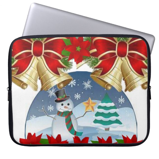 Neoprene Christmas Laptop Sleeve 15 inch, Snowman (Front)