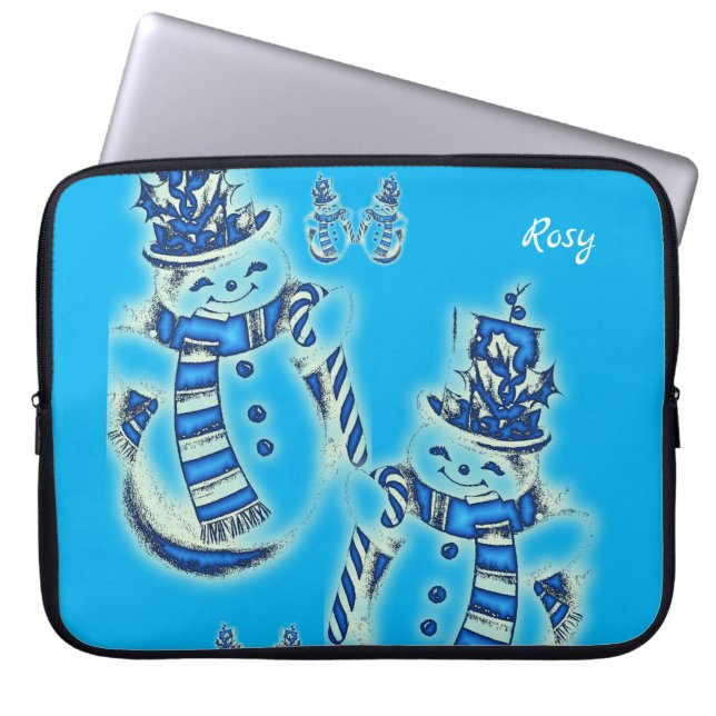 Neoprene Christmas Laptop Sleeve 15 inch, Snowman (Front)