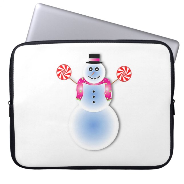 Neoprene Christmas Laptop Sleeve 15 inch, Snowman (Front)