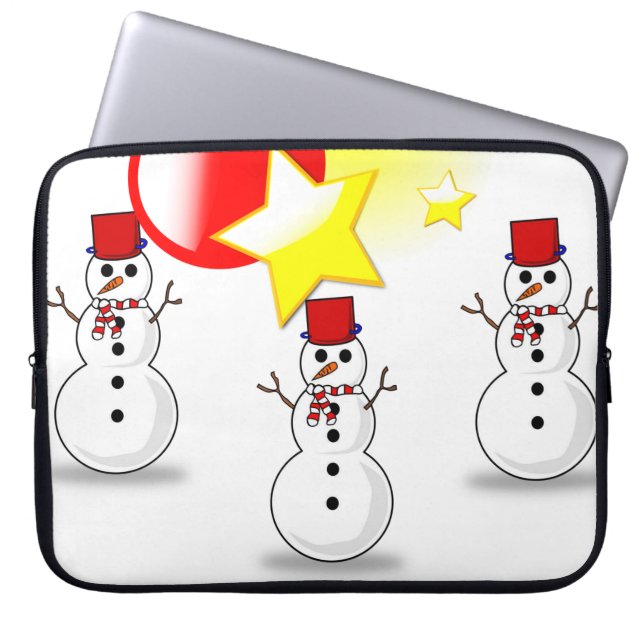Neoprene Christmas Laptop Sleeve 15 inch, Snowman (Front)