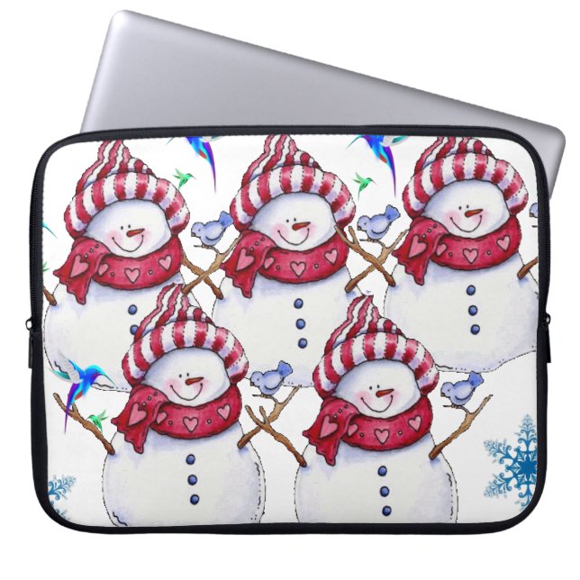Neoprene Christmas Laptop Sleeve 15 inch, Snowman (Front)