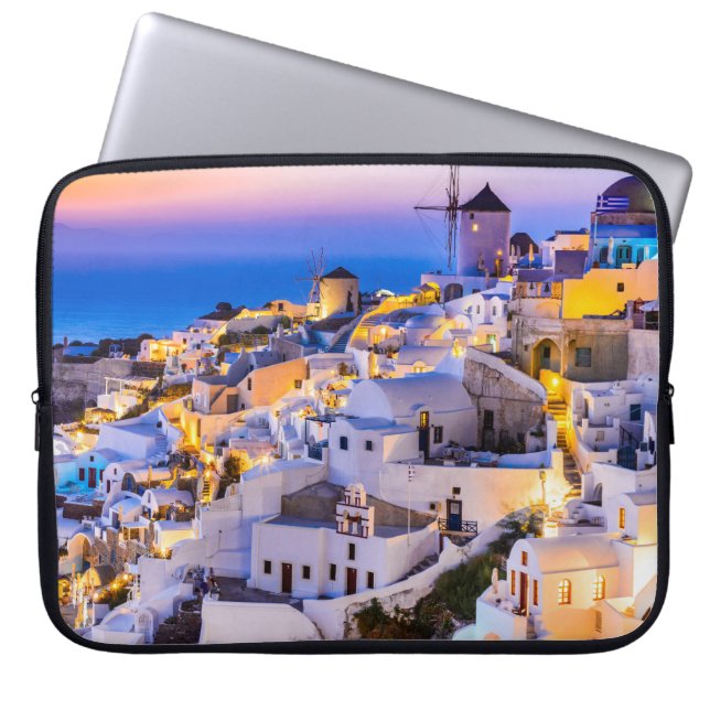 Neoprene Laptop Sleeve 15 inch Oia Santorini Greec (Front)