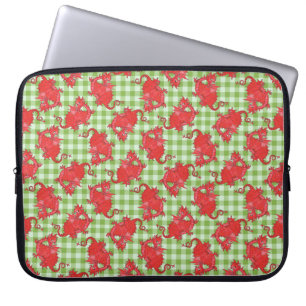 Neoprene Laptop Sleeve: Red Dragons, Green Gingham Sleeve